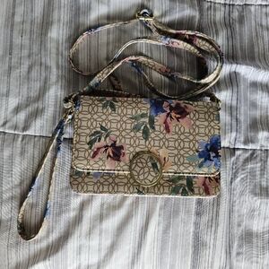 Floral Wristlet Crossbody Bag with Gold Accents